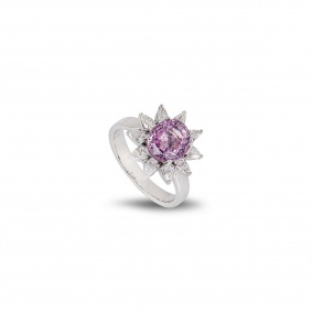 White Gold Pink Sapphire and Diamond Dress Ring